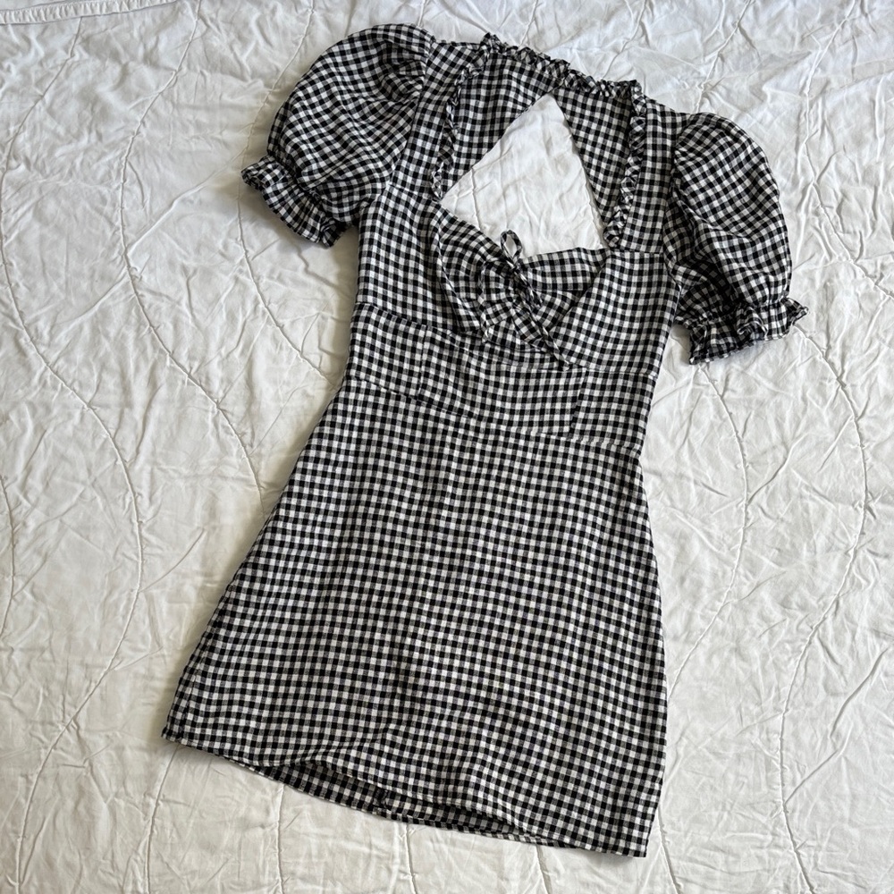 Reformation Black and White Gingham Mini Dress